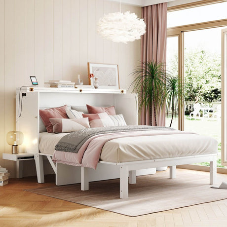 Queen Space - Saving Murphy Bed With USB Charging Ports - Driftwood - Sleep Galleria