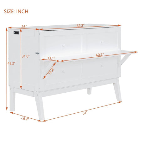 Queen Space - Saving Murphy Bed With USB Charging Ports - Driftwood - Sleep Galleria
