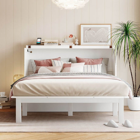 Queen Space - Saving Murphy Bed With USB Charging Ports - Driftwood - Sleep Galleria