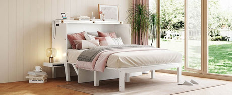 Queen Space - Saving Murphy Bed With USB Charging Ports - Driftwood - Sleep Galleria