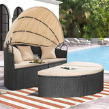 Retractable Canopy Rattan Outdoor Daybed With Cushions - Driftwood - Sleep Galleria