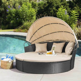 Retractable Canopy Rattan Outdoor Daybed With Cushions - Driftwood - Sleep Galleria