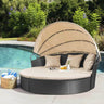 Retractable Canopy Rattan Outdoor Daybed With Cushions - Driftwood - Sleep Galleria
