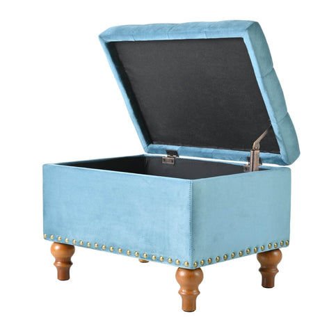 Retro - Style Velvet Upholstered Storage Ottoman With Rivets - Driftwood - Sleep Galleria