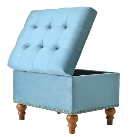 Retro - Style Velvet Upholstered Storage Ottoman With Rivets - Driftwood - Sleep Galleria