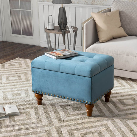 Retro - Style Velvet Upholstered Storage Ottoman With Rivets - Driftwood - Sleep Galleria