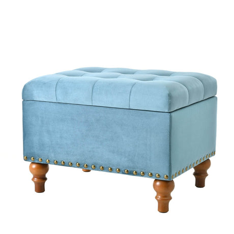 Retro - Style Velvet Upholstered Storage Ottoman With Rivets - Driftwood - Sleep Galleria