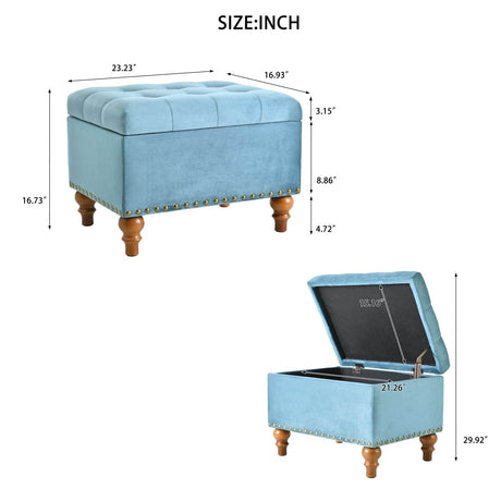 Retro - Style Velvet Upholstered Storage Ottoman With Rivets - Driftwood - Sleep Galleria