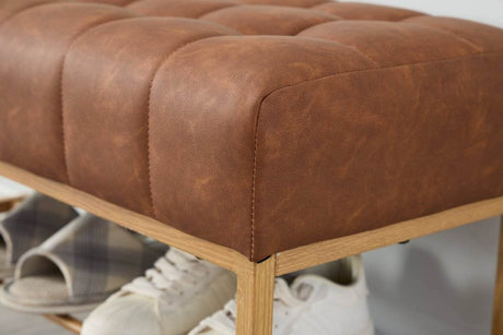 Retro Upholstered Brown Storage Ottoman Bench With Shelf - Sleep Galleria