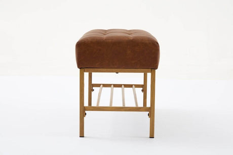 Retro Upholstered Brown Storage Ottoman Bench With Shelf - Sleep Galleria
