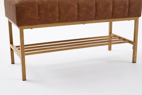 Retro Upholstered Brown Storage Ottoman Bench With Shelf - Sleep Galleria