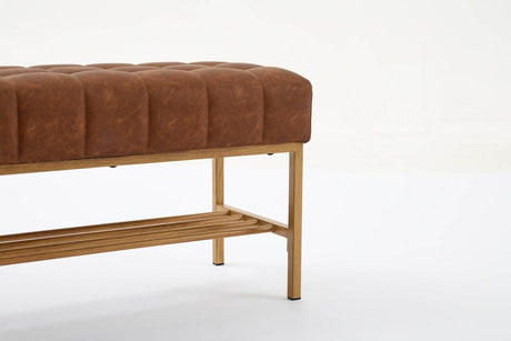 Retro Upholstered Brown Storage Ottoman Bench With Shelf - Sleep Galleria