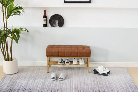 Retro Upholstered Brown Storage Ottoman Bench With Shelf - Sleep Galleria