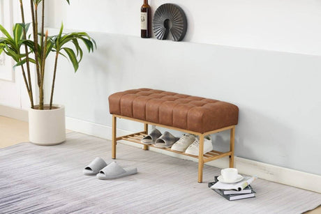 Retro Upholstered Brown Storage Ottoman Bench With Shelf - Sleep Galleria
