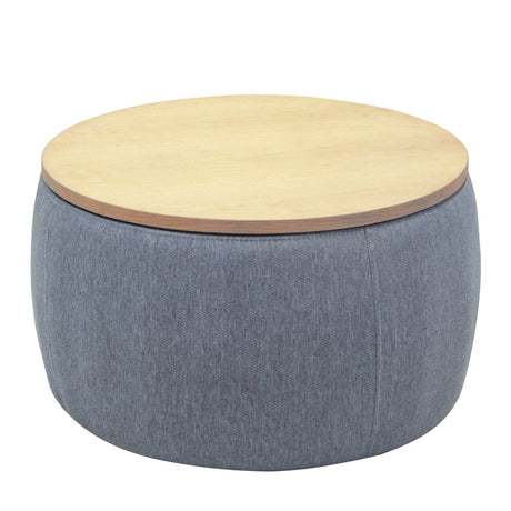 Round Storage Ottoman With Removable Linen Top - Driftwood - Sleep Galleria