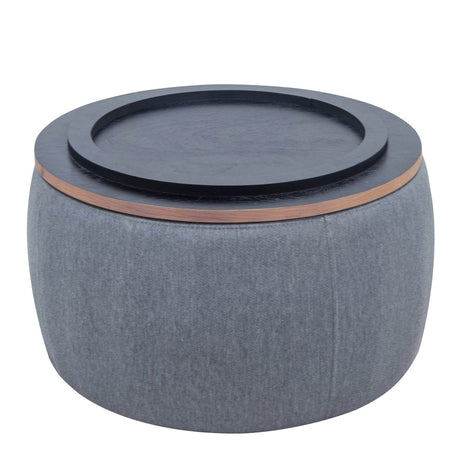 Round Storage Ottoman With Removable Linen Top - Driftwood - Sleep Galleria