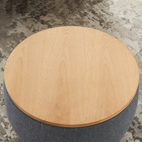 Round Storage Ottoman With Removable Linen Top - Driftwood - Sleep Galleria