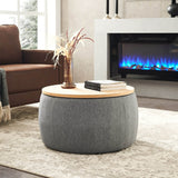 Round Storage Ottoman With Removable Linen Top - Sleep Galleria