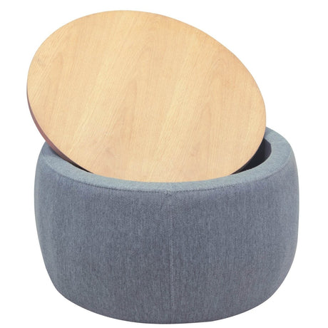 Round Storage Ottoman With Removable Linen Top - Driftwood - Sleep Galleria