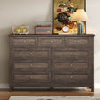 Rustic Pine Wood Storage Dresser With 9 Drawers - Sleep Galleria