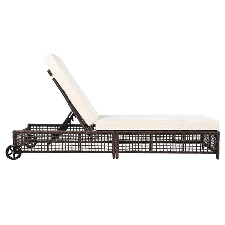 Set of 2 Adjustable Backrest Outdoor Rattan Lounge Chairs - Driftwood - Sleep Galleria