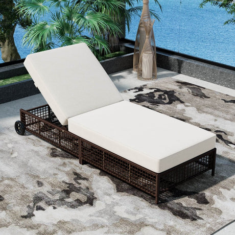 Set of 2 Adjustable Backrest Outdoor Rattan Lounge Chairs - Driftwood - Sleep Galleria