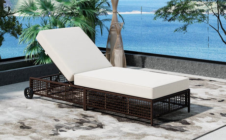 Set of 2 Adjustable Backrest Outdoor Rattan Lounge Chairs - Driftwood - Sleep Galleria