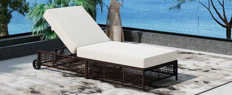 Set of 2 Adjustable Backrest Outdoor Rattan Lounge Chairs - Driftwood - Sleep Galleria