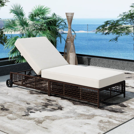 Set of 2 Adjustable Backrest Outdoor Rattan Lounge Chairs - Driftwood - Sleep Galleria