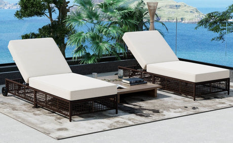 Set of 2 Adjustable Backrest Outdoor Rattan Lounge Chairs - Driftwood - Sleep Galleria