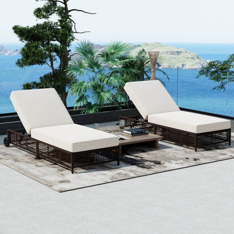 Set of 2 Adjustable Backrest Outdoor Rattan Lounge Chairs - Driftwood - Sleep Galleria