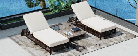 Set of 2 Adjustable Backrest Outdoor Rattan Lounge Chairs - Driftwood - Sleep Galleria