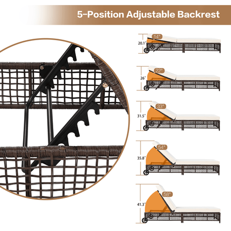Set of 2 Adjustable Backrest Outdoor Rattan Lounge Chairs - Driftwood - Sleep Galleria