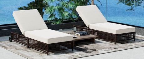 Set of 2 Adjustable Backrest Outdoor Rattan Lounge Chairs - Driftwood - Sleep Galleria
