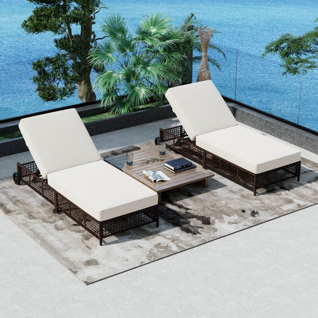 Set of 2 Adjustable Backrest Outdoor Rattan Lounge Chairs - Driftwood - Sleep Galleria