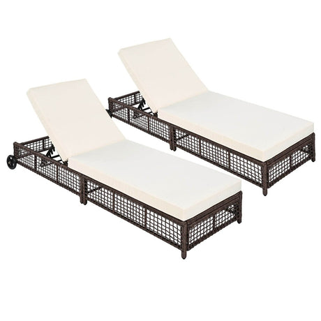 Set of 2 Adjustable Backrest Outdoor Rattan Lounge Chairs - Driftwood - Sleep Galleria