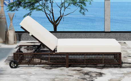 Set of 2 Adjustable Backrest Outdoor Rattan Lounge Chairs - Driftwood - Sleep Galleria