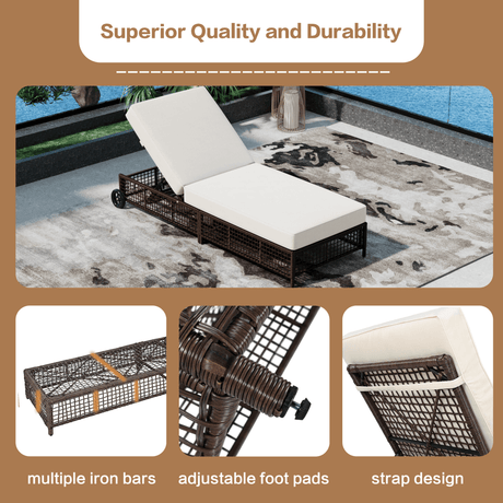 Set of 2 Adjustable Backrest Outdoor Rattan Lounge Chairs - Driftwood - Sleep Galleria