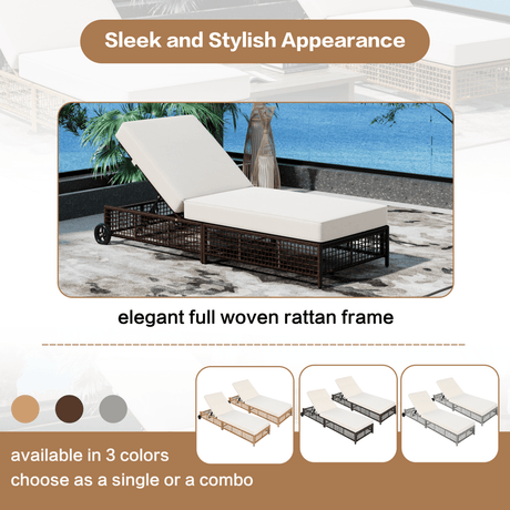 Set of 2 Adjustable Backrest Outdoor Rattan Lounge Chairs - Driftwood - Sleep Galleria
