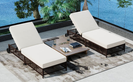 Set of 2 Adjustable Backrest Outdoor Rattan Lounge Chairs - Driftwood - Sleep Galleria