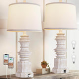 Set Of 2 Farmhouse Resin Table Lamps With USB - Driftwood - Sleep Galleria