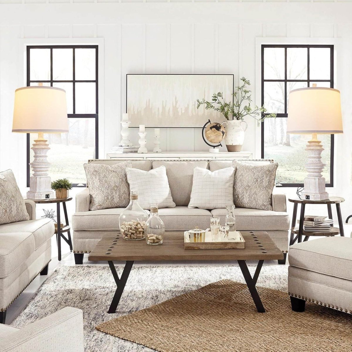 Set Of 2 Farmhouse Resin Table Lamps With USB - Driftwood - Sleep Galleria