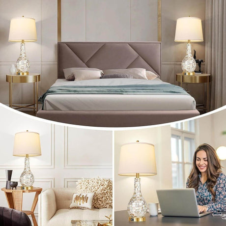 Set of 2 Gold Shell Tile LED Table Lamps with USB Port - Driftwood - Sleep Galleria