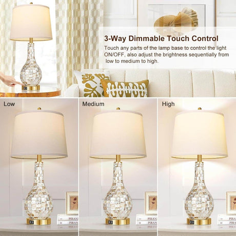Set of 2 Gold Shell Tile LED Table Lamps with USB Port - Driftwood - Sleep Galleria