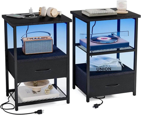 Set Of 2 LED Nightstands With Charging Station - Sleep Galleria