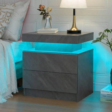 Set of 2 Modern LED Remote Controlled Nightstands - Sleep Galleria