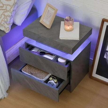 Set of 2 Modern LED Remote Controlled Nightstands - Sleep Galleria