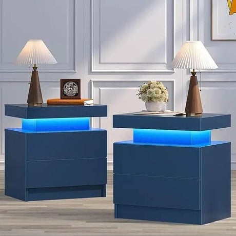 Set of 2 Modern LED Remote Controlled Nightstands - Sleep Galleria