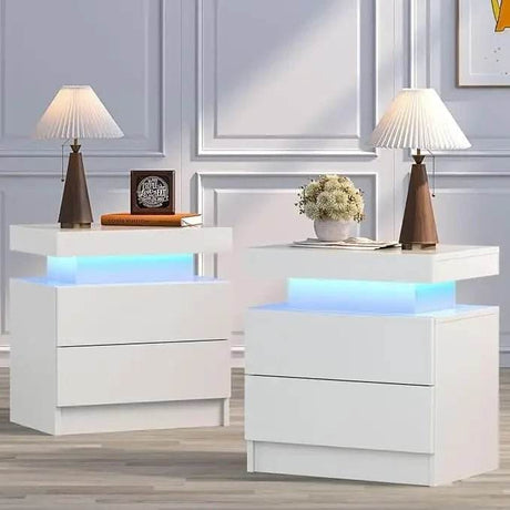 Set of 2 Modern LED Remote Controlled Nightstands - Sleep Galleria