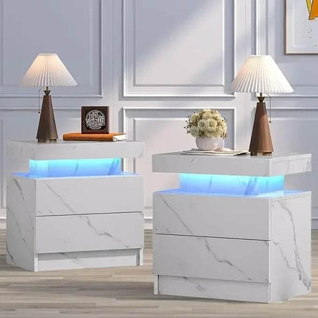 Set of 2 Modern LED Remote Controlled Nightstands - Sleep Galleria